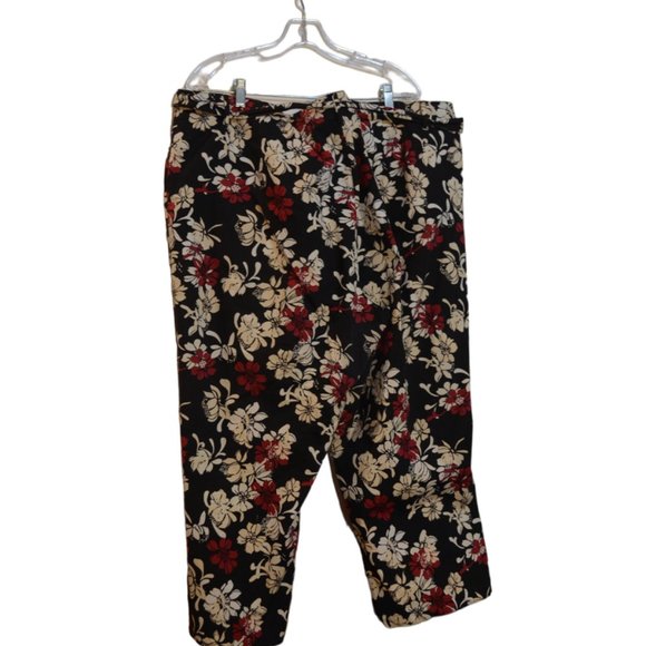 VENEZIA TM Floral Print Black-White-Red Capris Zip-Hook-Button Closure Belt 24 - Picture 3 of 7